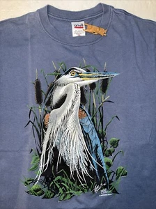 vtg 1992 Anvil Wild Cotton Atlas great blue heron bird wildlife animal shirt - Picture 1 of 8