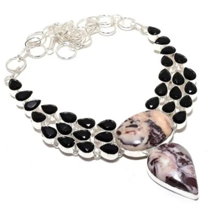 Cappuccino Jasper, Onyx Gemstone 925 Silver Plated Jewelry Necklace 18" - Picture 1 of 1