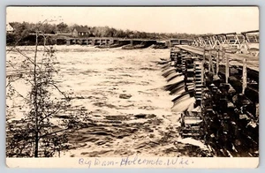 Postcard RPPC Big Dam Holcombe Wisconsin Rushing Water Hydroelectric Power - Picture 1 of 2