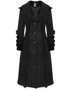 Punk Rave Womens Gothic Winter Fur Trimmed Coat - Extended Size Range - Picture 1 of 14