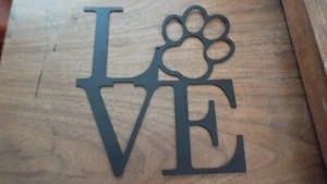 Retro LOVE Plaque Reminiscent of Robert Indiana’s Famous Work with Dog Paw - Picture 1 of 5