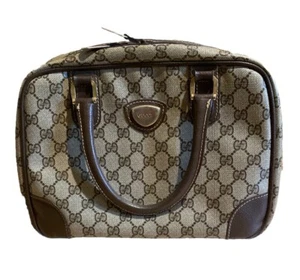 Bolso Bowler Gucci Cuero Borde Dorado Herrajes Vintage Monograma - Imagen 1 de 8