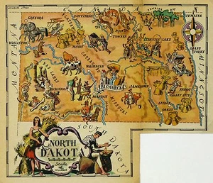 North Dakota Vintage Pictorial Map (Small/Postcard size) - Picture 1 of 1