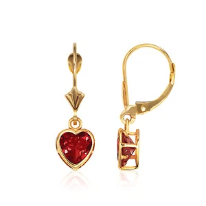 14K Yellow Gold Heart Birthstone Dangle Leverback Earrings 5mm - Picture 1 of 11