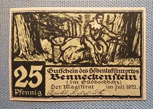 Cupón de dinero de emergencia 25 Pf. Balneario de aire de altura Benneckenstein Südhochharz julio 1921 - Imagen 1 de 2