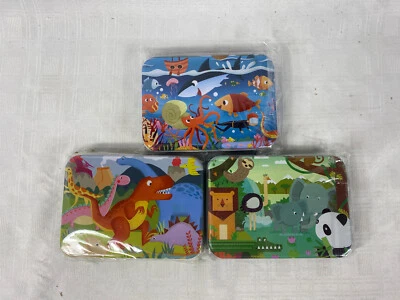 3-Pack Childrens Wooden Puzzle Cute Dinosaurs Wildlife Sealife 120 Piece New - Image 1 of 4