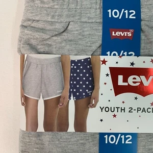 Levi's Girls Youth Shorts 2-pack Knit Shorts Gray and Blue Print Shorts 10/12 - Picture 1 of 5