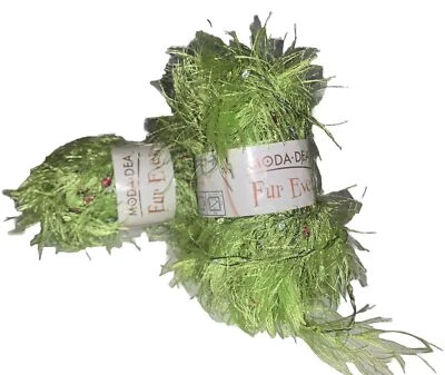 Moda Dea FUR EVER Yarn 2-Skein-Lot Eyelash With Ladder “Limeade” Discontinued - Image 1 of 4