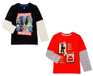 365 Kids/Garanimals Boys 2-Pc Long Sleeve Orange/Black Graphic T-Shirts Size 5 - Picture 1 of 4