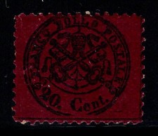 Stato Pontificio 1868 Sass. 28 Nuovo * 20% Firmato Cardillo, 20 cent