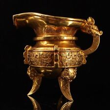 Chinese dynasty bronze 24k gold Lucky dragon beast Wine glass vessel Goblet Cup