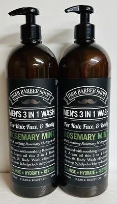Paquete de 2 Clean & Beauty ~ Romero menta 3 en 1 lavado para hombres con aceite de argán 32 fl oz Foto 1 de 2