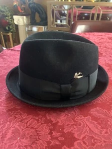 Vintage Adam Fedora Black Size 7 1/8 With Feathers With Box - Picture 1 of 9
