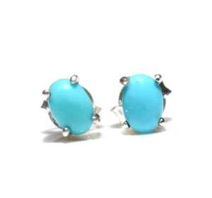 925 Sterling Silver Natural Sleeping Beauty Turquoise 4x6 mm Cab Stud Earrings - Picture 1 of 9
