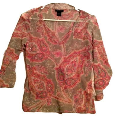 Camisa Top Mujer The Limited Cachemira/Floral Transparente Manga Larga Rosa Talla M Foto 1 de 4