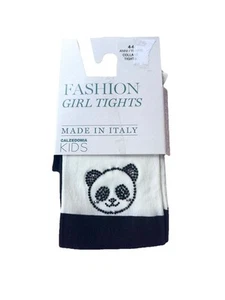Calzedonia Girl Fashion Tights with Panda and Glitter - Cream and Black 4-6 Years - Picture 1 of 6