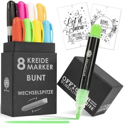OfficeTree 8x Kreidemarker Bunt - 1mm bis 6mm wechselbare Spitzen - Abwaschbar - Bild 1 von 4