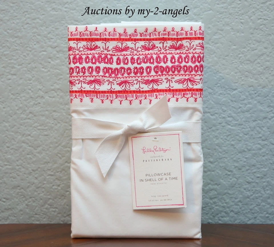 Pottery Barn LILLY PULITZER SHELL OF A TIME King Pillowcases SET OF 2 PINK WHITE - Image 1 of 1