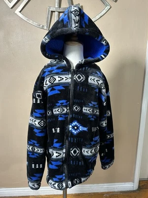 NU TRENDZ Silk touch Sherpa Bonded Black Neon Native American Kids Jacket Sz 7/8 - image 1 of 4