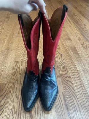 NINE WEST Western Women’s Boots Sz 7.5M  Cowgirl BLACK Leather RED Suede Brazil - Image 1 of 4