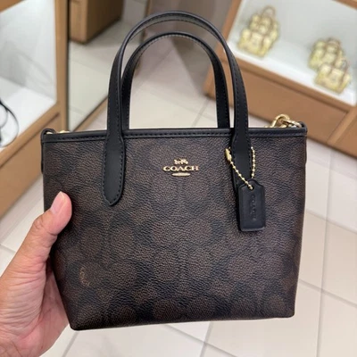 Coach City Mini Tote Bag In Signature Canvas In Gold/Walnut/Black CW032 - Image 1 of 4