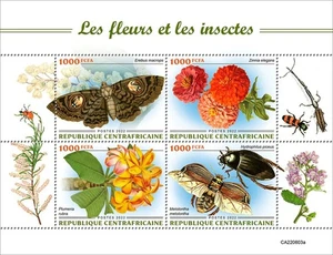 Central Africa - 2022 Flowers and Insects - 4 Stamp Sheet - CA220603a - Picture 1 of 1