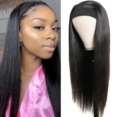 26in Long Straight Headband Wig Straight for Black Women Synthethic Black Brown - Image 1 of 4