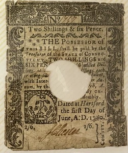 1780 2 Schilling And 6 Pence Colonial Currency of Connecticut - Early American - Picture 1 of 2