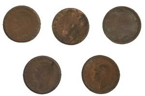 5x Vintage GEORGE VI Penny Coins 1d - 1937, 39, 40, 47, & 1948 . Free Post - Picture 1 of 2