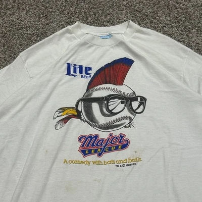 GRAIL 1989 Major League Movie Promo Baseball Lite Beer TShirt Funny RARE Mens XL - Image 1 of 4