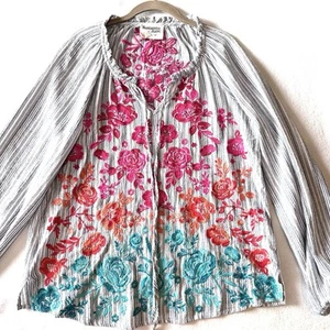 Top túnica boho campesina muy bordada grande Savanna Jane L floral manga larga - Imagen 1 de 7