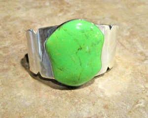 DRAMATIC !!!  WIDE Southwestern Sterling Silver MOJAVE TURQUOISE Bracelet - Picture 1 of 14