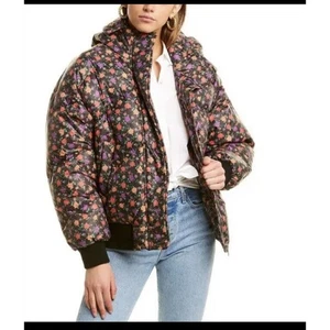 The Kooples Womens Jacket Sz3 Brown Floral Printed Puffer Down Paris Warmer Hood - Picture 1 of 14