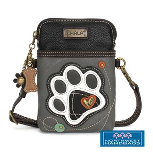 BLACK AND WHITE PAWPRINT CELLPHONE CROSSBODY PURSE CHALA - Picture 1 of 6