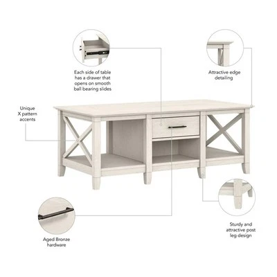 Mesa de centro Key West con almacenamiento en lino roble blanco - Madera de ingeniería Foto 1 de 4