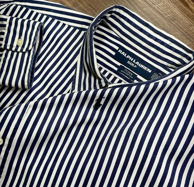 Camisa Tilden de Golf Ralph Lauren De Colección Para Hombre XL Azul Marino Blanco Rayas Peso Pesado  Foto 1 de 4