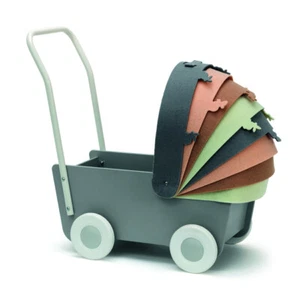 Skrallan 2y+ Stroller Wooden Pram w/ Felt Concertina Hood For Dolls Play Toy - Picture 1 of 3