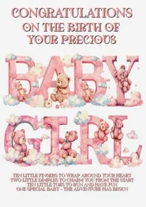 Congratulations On The Birth Of Your Precious Daughter A5 Card Baby Girl - Picture 1 of 3