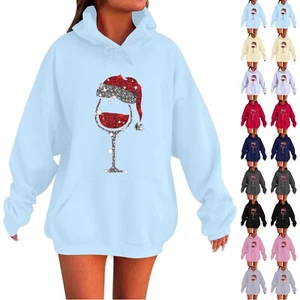 Ladies Fashion Casual Long Sleeve Printed Round Neck Hoodie Pullover Top With - Picture 1 of 39