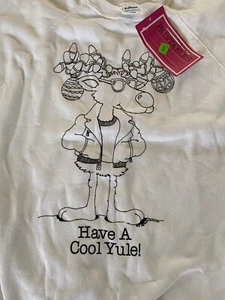 VINTAGE 90s Tultex Christmas Sweatshirt Herren XL weiß Elch Pullover Rundhals - Bild 1 von 13