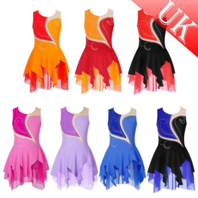 UK Kid Figure Ice Skating Dress Ballet Tutu Dress Leotard Ballroom Dance Costume - Image 1 of 4