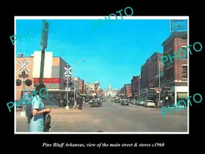 OLD POSTCARD SIZE PHOTO OF PINE BLUFF ARKANSAS THE MAIN STREET & STORES c1960 - Picture 1 of 1