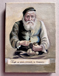 Pintura al óleo judía en miniatura arte judaico arte original pintado a mano - Imagen 1 de 4