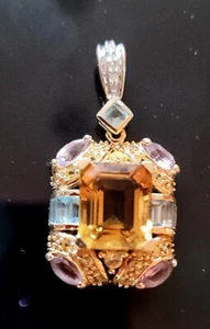 Colgante Oro Amarillo 14K Diamantes Citrino Topacio Amatista Grande 36mm - Hermoso - Imagen 1 de 9