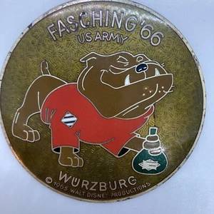 Vintage Walt Disney 3rd Infantry Division Rocky The Bulldog Enamel Medallion 3" - Picture 1 of 3