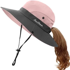 Kids UV Sun Hat with Ponytail Hole UPF 50 Bucket Cap for Girls Summer Beach ?... - Picture 1 of 7