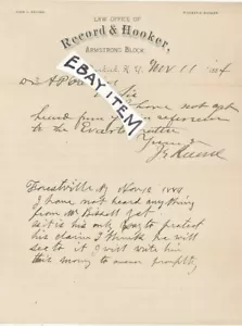 1884 Dunkerque Nueva York Abogado John G Record WARREN BREWSTER HOOKER Juez Congreso - Imagen 1 de 1