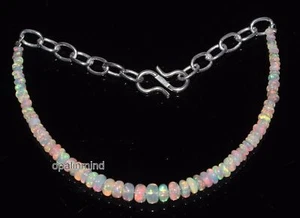 Natural Ethiopian opal gemstone beads bracelet in 925 silver white opal bracelet - Foto 1 di 3