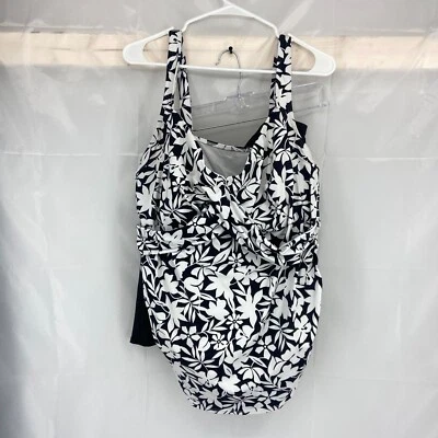 Lands End Swimsuit Set 22W Tankini Top Swim Skirt Floral Black White Pool Travel - Image 1 of 4