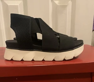 Eileen Fisher Chant Tumbled Leather Wedge Sandal - Picture 1 of 7